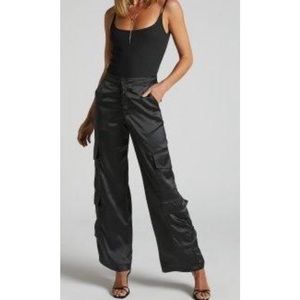 Showpo black silk cargo pants